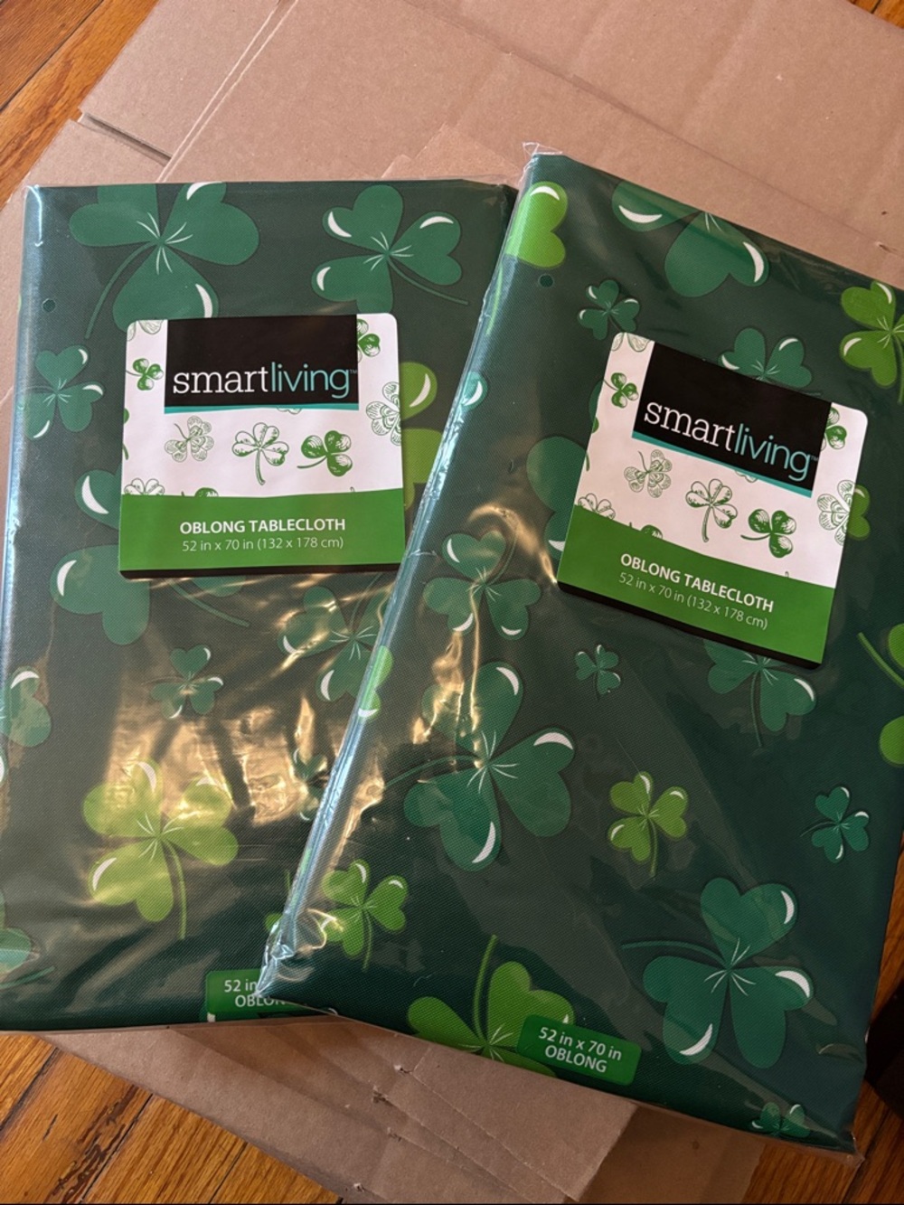 Set of 2 Smart Living Green Shamrock Oblong Tablecloth - 52x70 in